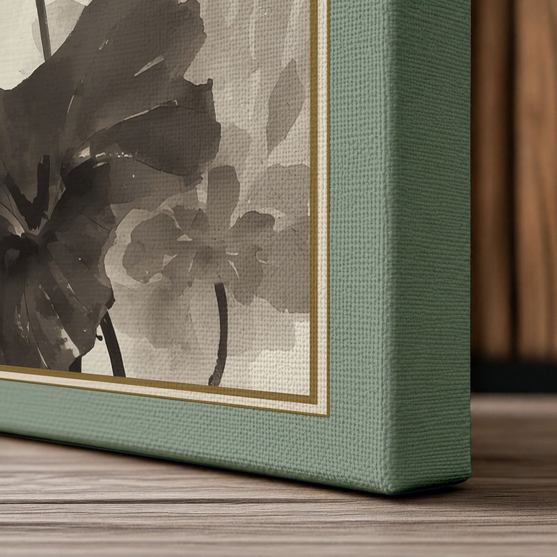 Lotus in Bloom Japandi - Wrapped Canvas, 24x16 - 61.0 x 40.6 cm, Sage Border