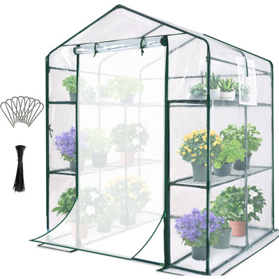 Pot à fleurs portatif d'extérieur à 3 niveaux et 6 tablettes avec couverture transparente 56 po x 56 po x 77 po Quictent