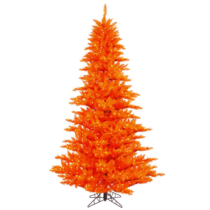 Orange Fir Lighted Artificial Fir Christmas Tree, 10' H