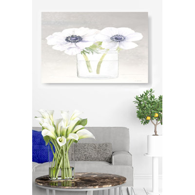 Fleurs dans un pot, Anémies, Floral, Fleurs, Paisible, Tranquille, Doux, Propre, Bleu marine, Vert, Sur gris, Blanc