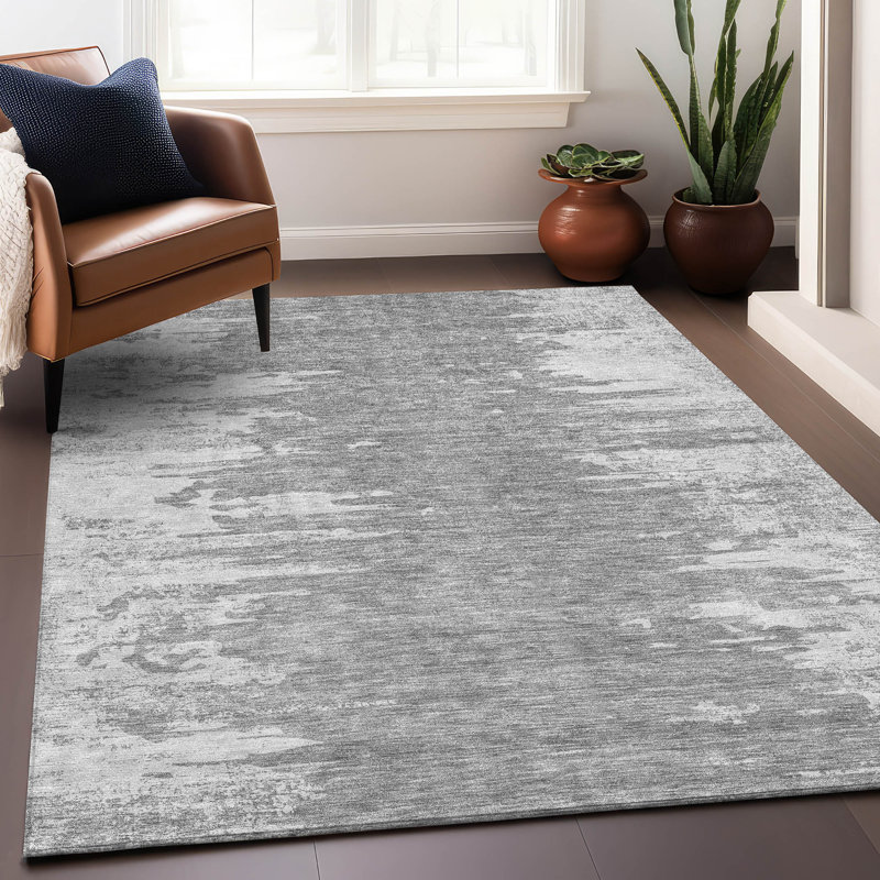 Premium Machine Washable Kolten Silver Rug, Rectangle 8' x 10'