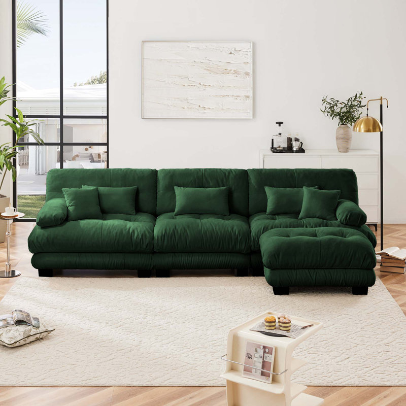 Canapé modulaire Rudy Boneless, H 35,4 po x l 133,8 po x P 36 po, Chenille verte