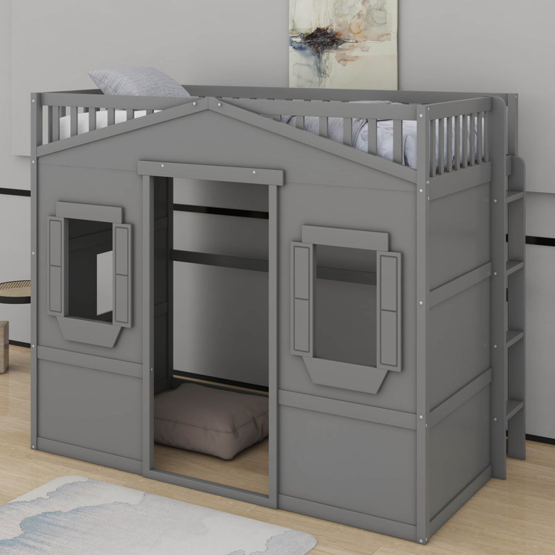 Lit mezzanine simple avec échelle, Gris