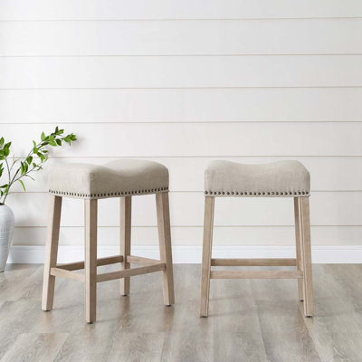 Ensemble de tabourets de bar rembourrés en tissu sans dossier avec garniture cloutée