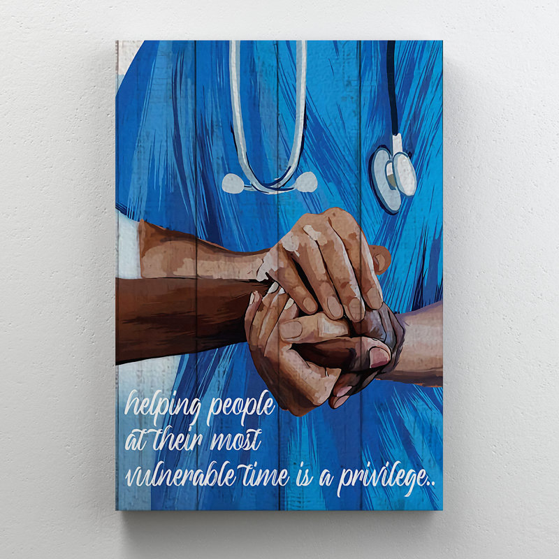 «Doctor Holds Hand Of Patient», art textuel sur toile tendue, H 20 po x l 16 po x P 2 po