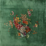 Antique Art Deco Hand Knotted Square Chinese Green 1920s Wool Rug