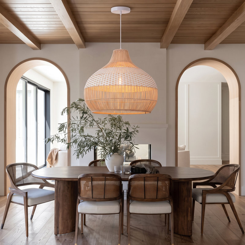 Calpella -Natural and White Rattan Light Pendant, 21.65" H x 21.65" W x 21.65" D