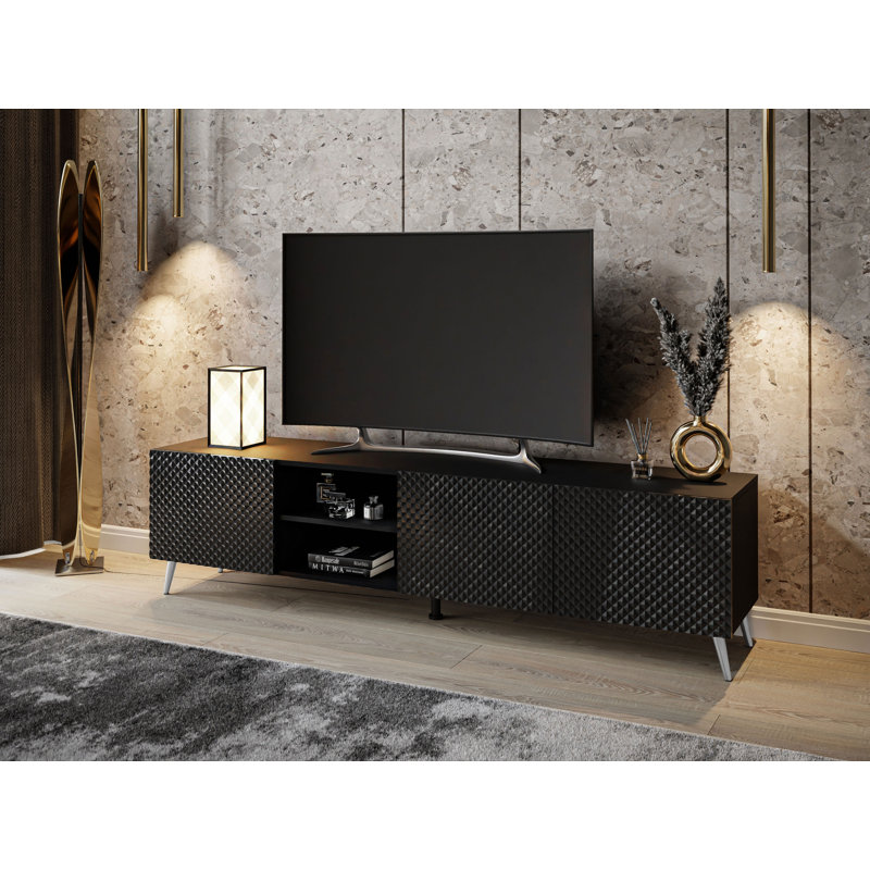 Fredrickson TV Stand, Black/Silver, 49" H x 195" W x 40" D