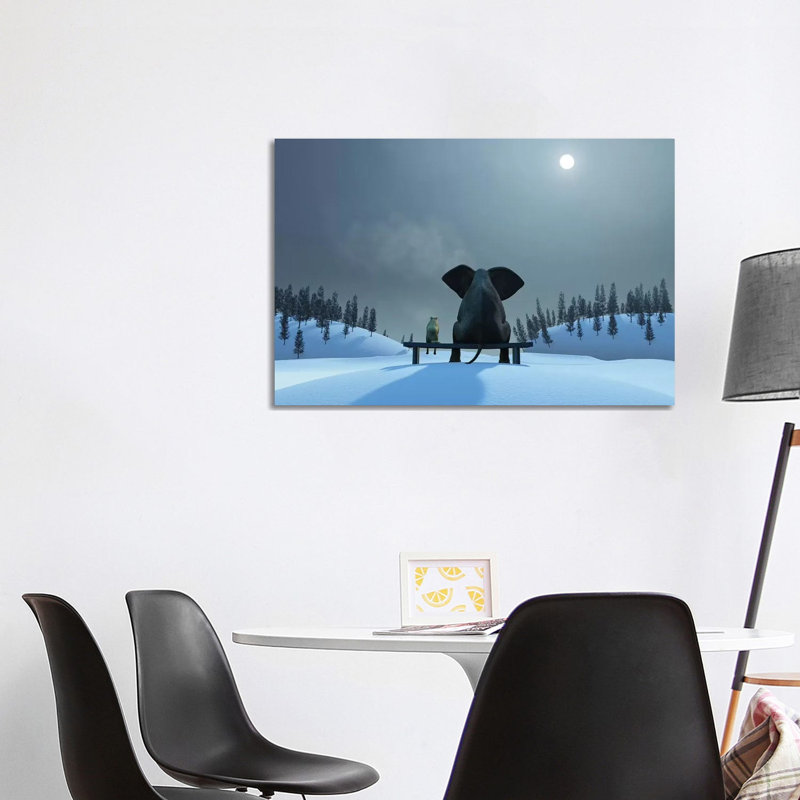 Éléphant et chien à Noël, Pas de tapis, H 26 po x l 40 po x P 1,5 po, Toile tendue