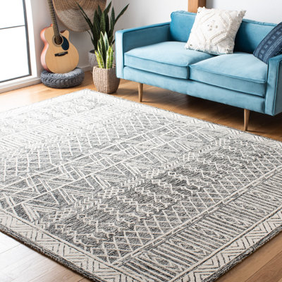 Tapis ivoire / noir en laine touffeté à la main Jacks Southwestern