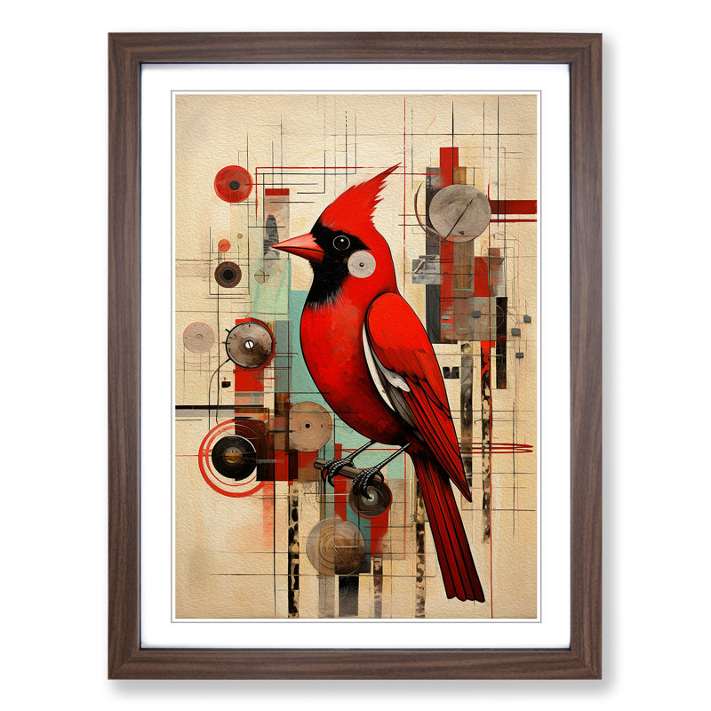 Cardinal Bird Constructivism No.2 - Framed Print, Walnut Framed, 34cm H x 25cm W x 2cm D
