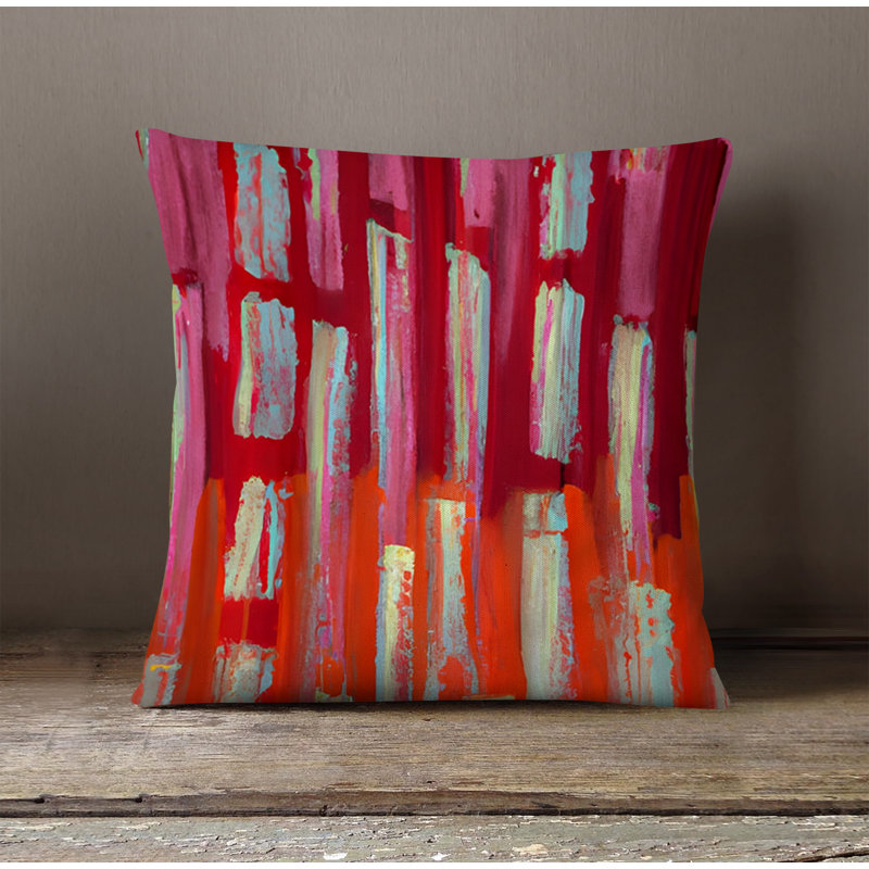 Throw Pillow With Insert, Blue/Red Striped/Abstract 2, 18"H x 18"W