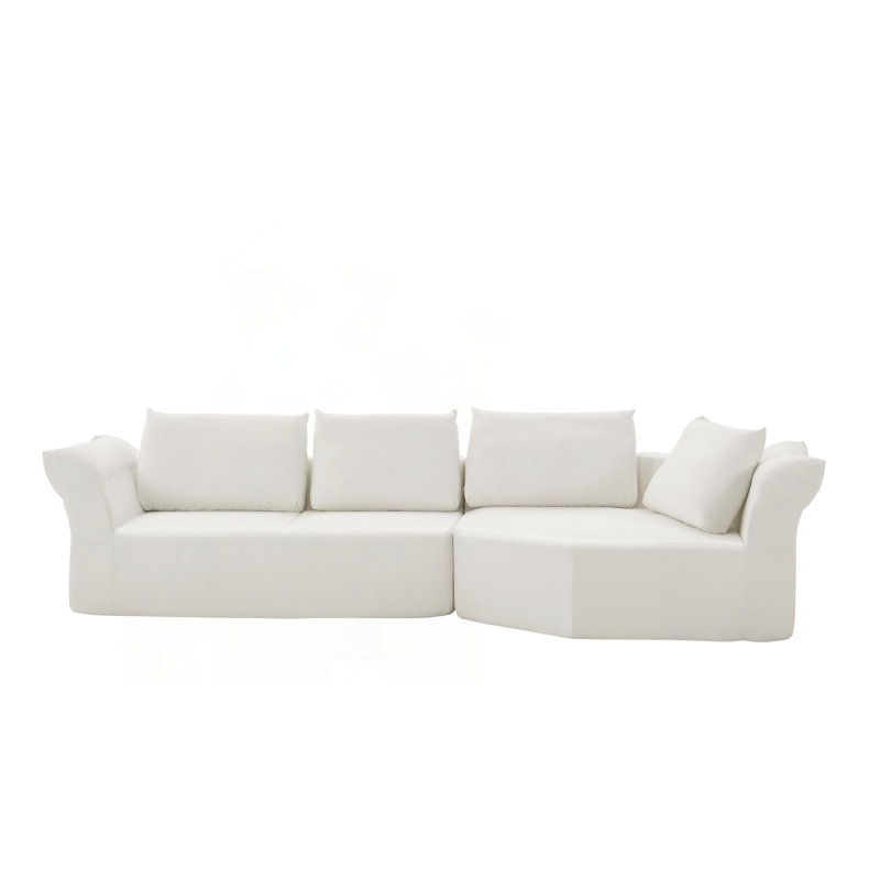 Canapé modulaire modulaire en L avec accoudoirs larges et coussins décoratifs, Orienté à droite, Tissu beige