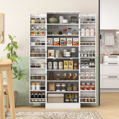 Garde-manger 65 po blanc moderne avec portes et tablettes pour salle à manger