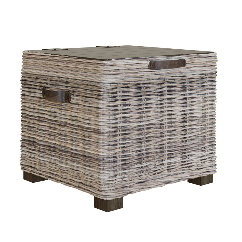 Aliyaha Handmade Kubu Rattan Side Table. Lift Top Storage. Lined Interior.
