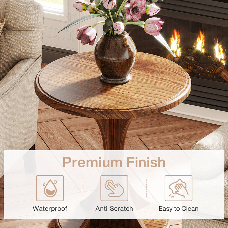 19.7" Round End Table, Wood Small Sofa Chair Side Table for Living Room