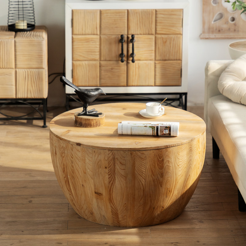 Ceferino Coffee Table,Bucket Shaped Storage Table,Wood Frame, 17.72" H x 31.5" L x 31.5" W, Natural