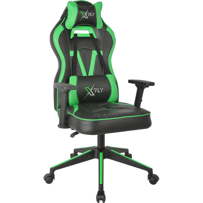 Fauteuil de jeu moderne, vert et noir, hauteur de siège réglable de 22,4 à 24,0 pouces | Revêtement 100% polyuréthane, 24,4 po x 47,2 po x 18,1 po | Conception ergonomique avec des pieds en plastique durables, parfaits pour les joueurs et les bureaux à domicile