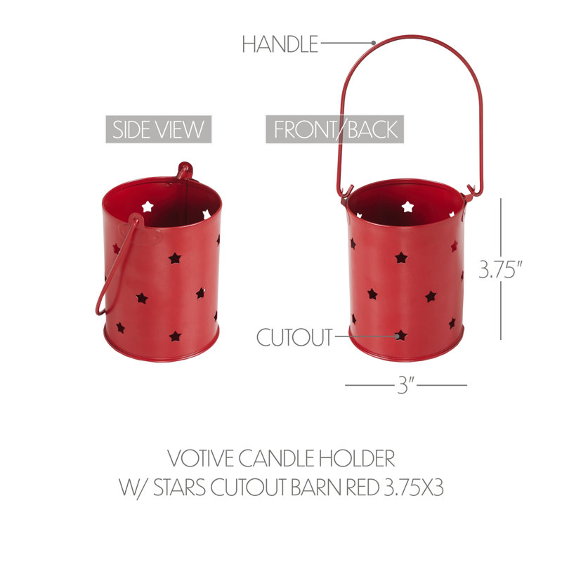 Festive Finds Votive Candle Holder w/ Stars Cutout 3.75x3, Red