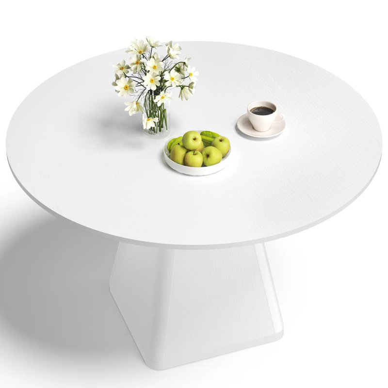 120cm Round Dining Table, Modern Pedestal Base Kitchen Table for 4-6 People, White