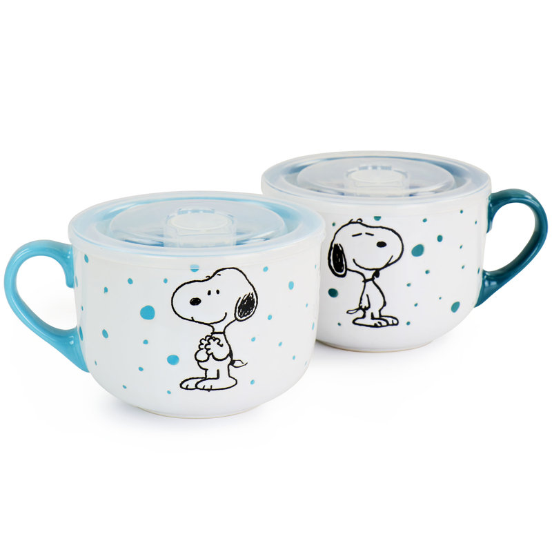 Ensemble de 4 tasses à soupe et couvercles en grès Peanuts Freckled Joy 25Oz