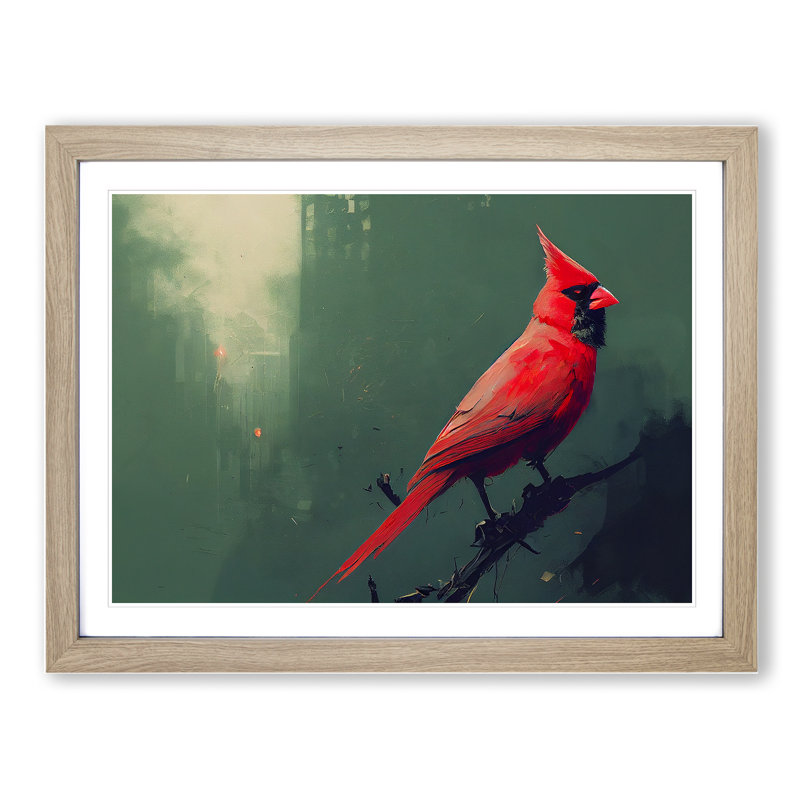 Cardinal Bird Vol.3 - Single Picture Frame Print, 46cm H x 64cm W x 2cm D, Oak Framed