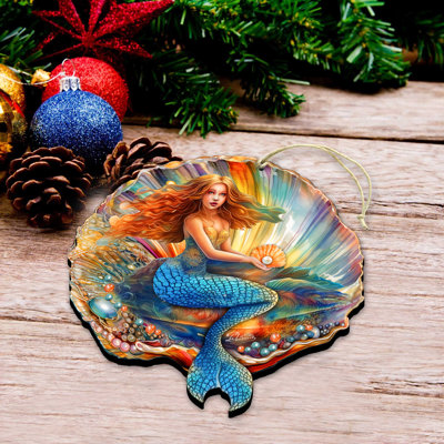 Décorations nautiques de Noël - Ornements en bois de sirène dans la coquille par g. Debrekht