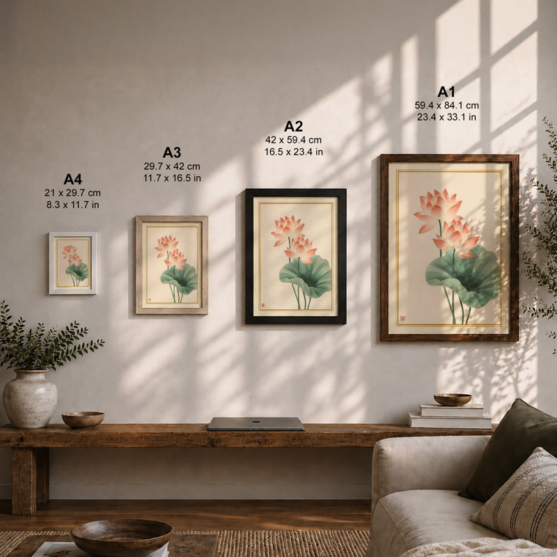 Lotus Blossoms Botanical - Framed Print, Unframed, A1 - 84.1 x 59.4 cm