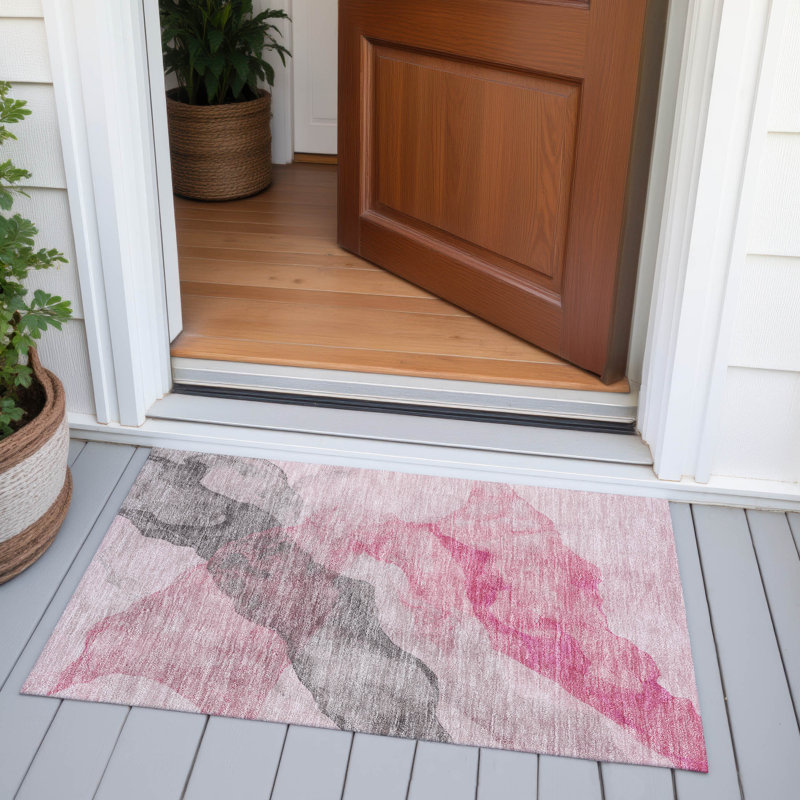 Machine Washable Indoor/Outdoor Xhevrie Blush Rug, Rectangle 1'8" x 2'6"