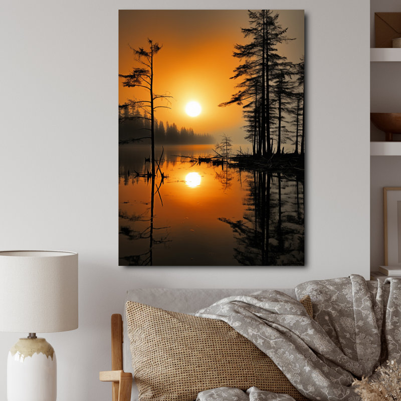 Barreneche Lake Misty Morning Reflections II - impression sur toile tendue, H 20 po x l 12 po x P 1 po