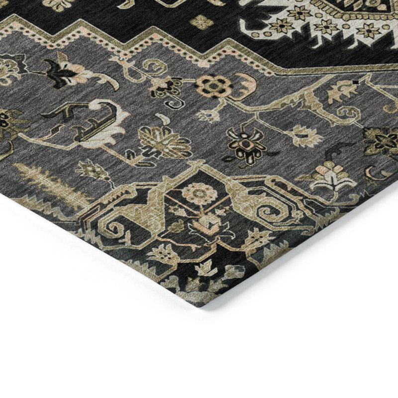 Black Round Synthetic Non-Slip Washable Rug, 46"
