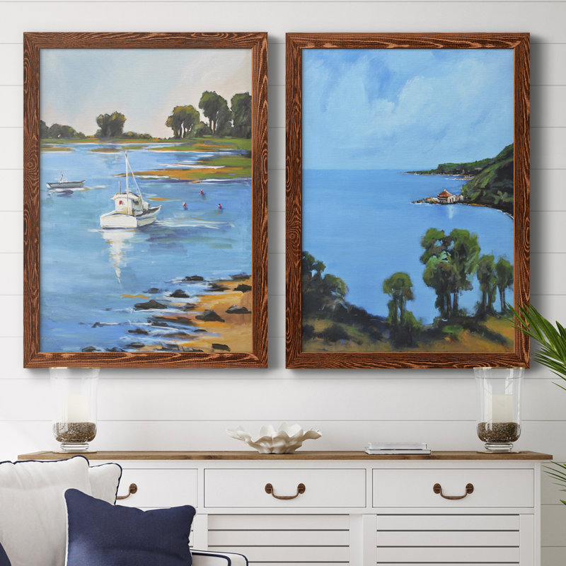 Toile encadrée de qualité supérieure Harbor Side II - prête à être accrochée, Toile encadrée noyer
