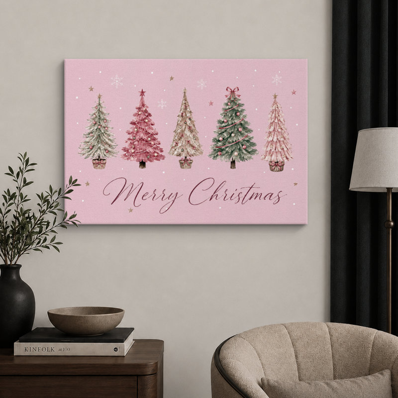 Œuvre d'art de Noël arbre de Noël rose, images de chambre de bébé, impression sur toile encadrée, Toile tendue