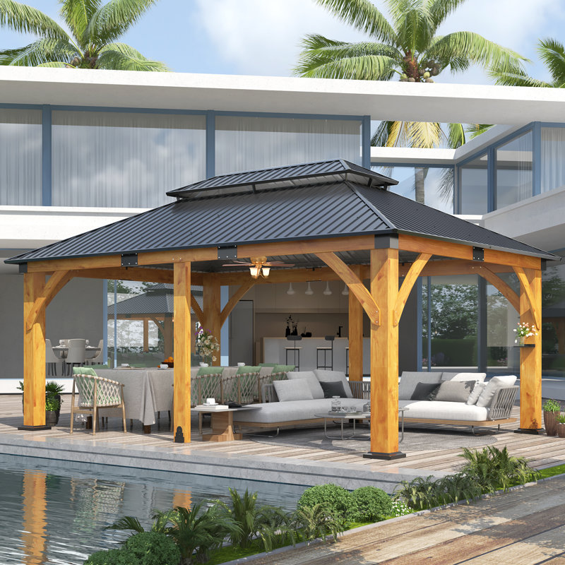 20 ft. W x 12 ft. D Outdoor Spruce Wood Gazebo with Galvanized Steel Double Roof, 20 ft. W x 12 ft. D