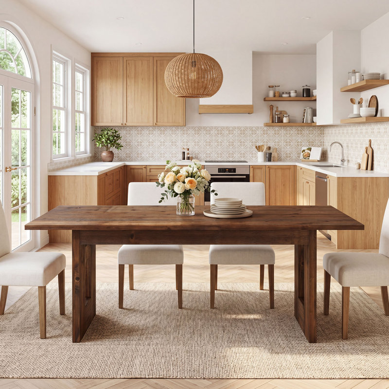 63 Inches Rustic Solid Wood Dining Table, Heavy Duty Rectangular Farmhouse Kitchen Table