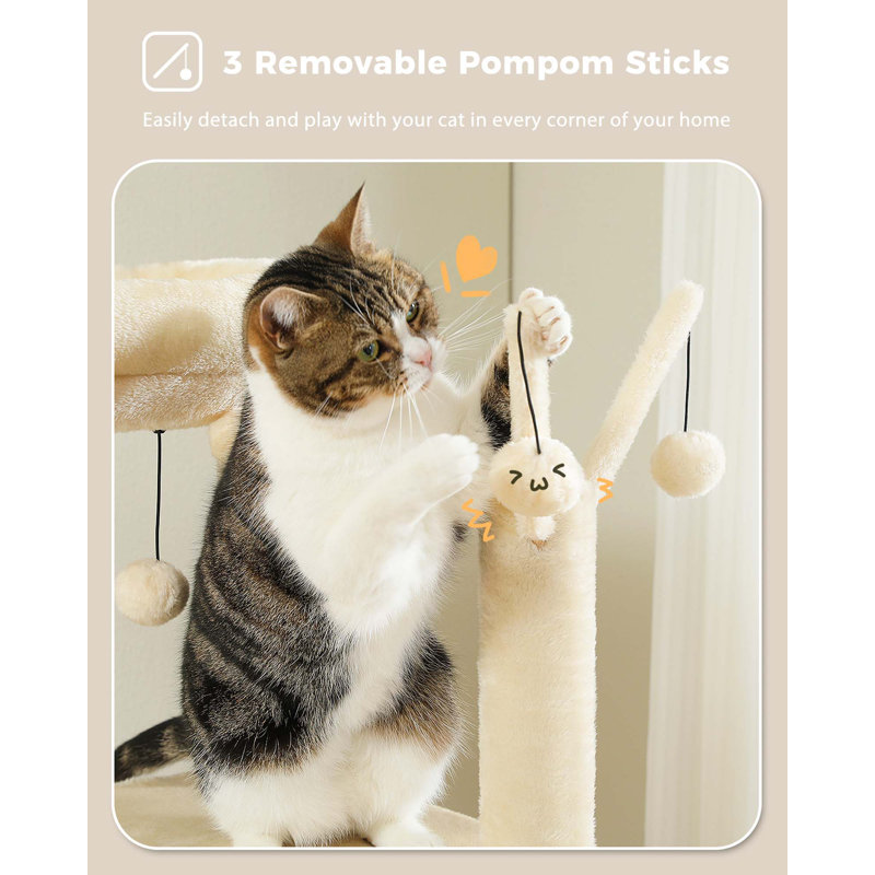 Beige Multi-Level Cat Tree Tower with Hammock and Scratching Posts