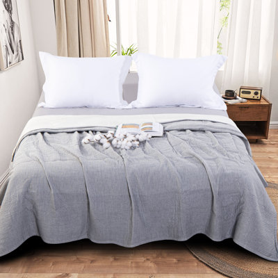 3-Layer Cotton Muslin  Bedspread - Ultra-Soft Breathable Thermal Quilt for Couch & Sofa Bed, All-Season  Striped Blanket?
