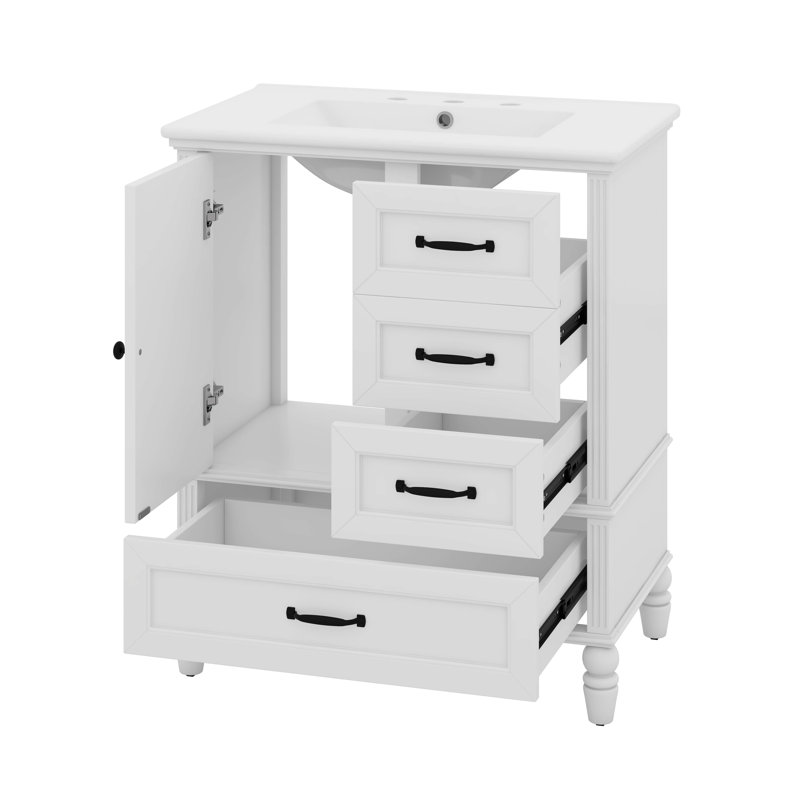 Meuble-lavabo 30 po avec lavabo en céramique 30 po, 3 tiroirs, Blanc