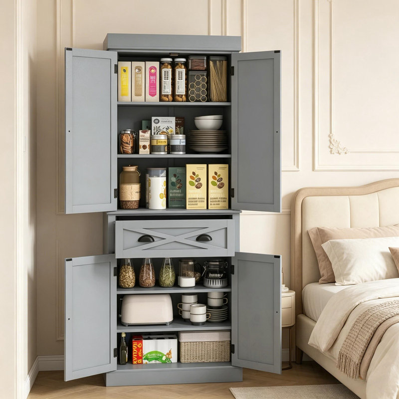 Cabine de rangement autoportante avec tablettes réglables et tiroir
