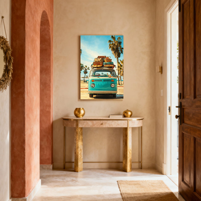 Ensemble de 1 rétro vintage avec bagage sur toile tendue, impression sur toile, H 18 po x l 12 po