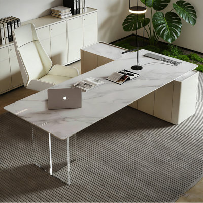 Bureau contemporain contemporain en pierre frittée en forme de L