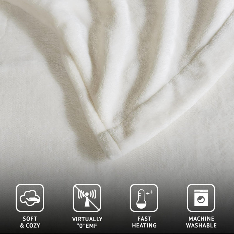 Heated Plush Ultra-Soft Electric Blanket, Full, Ivory