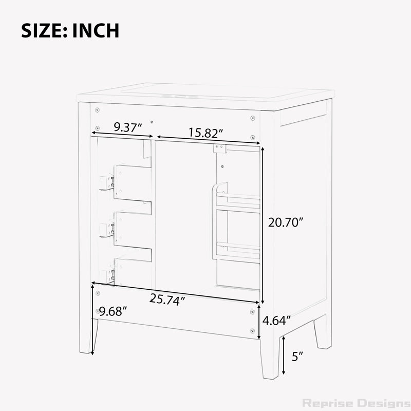 Base de meuble-lavabo simple 29,52 po seulement, Blanc, Noir