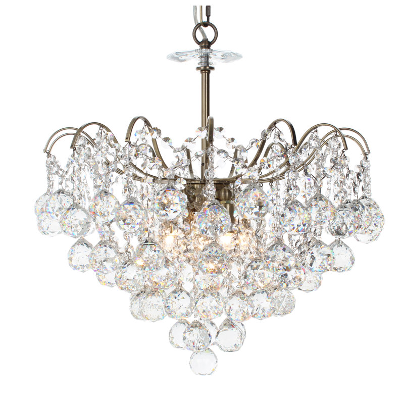 5 - Light Crystal Chandelier, Antique Brass