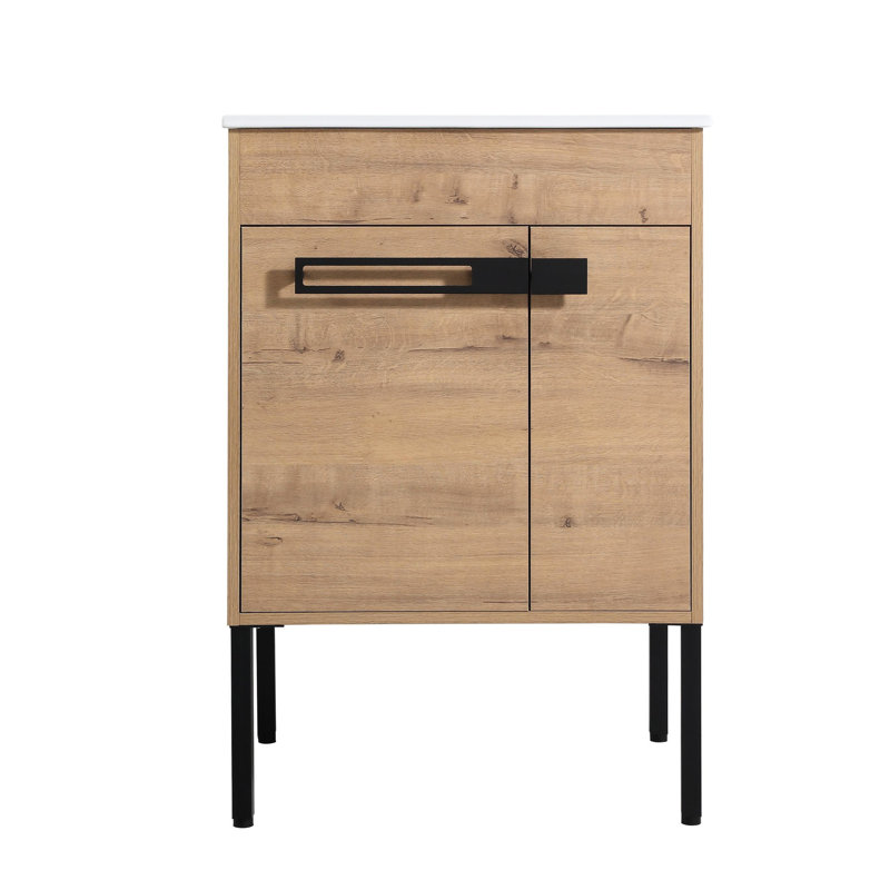 Lavabo pour armoire de salle de bain 24 po - Deux options d'installation: Céramique à porter et à déchirer, Chêne