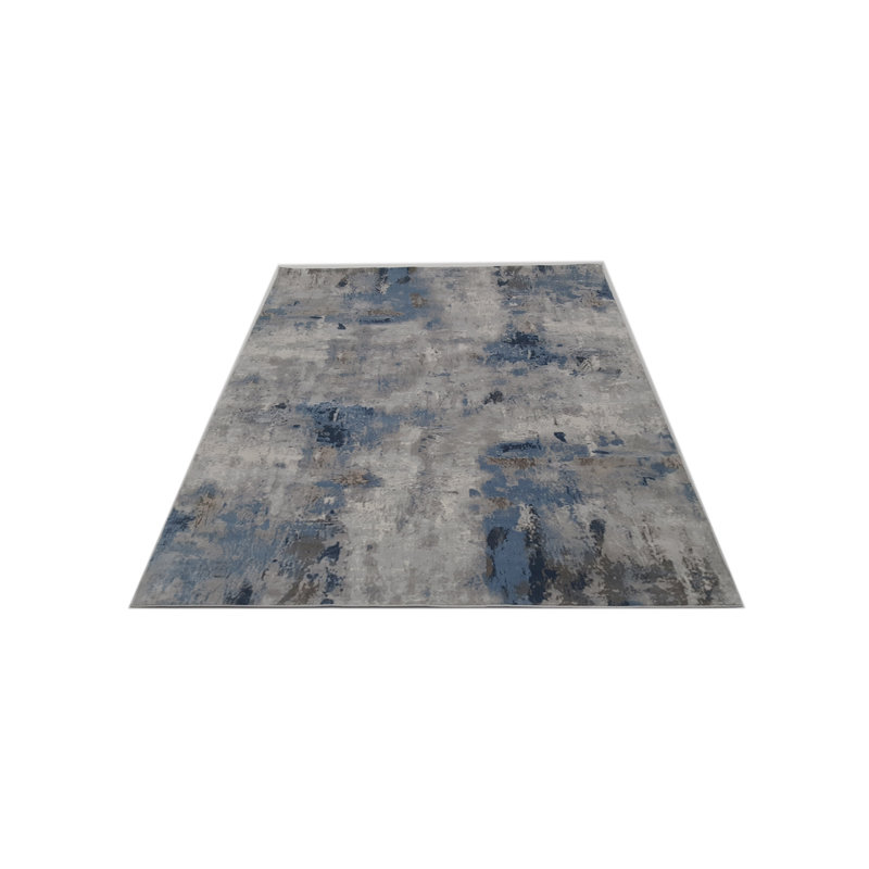 Oriental Machine-Made Gray / Blue Area Rug, Rectangle 5.3' x 7.7'