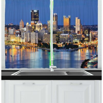 2 Piece Night Scene of Skyscrapers in Downtown Pennsylvania Skyline Busy City Life Kitchen Curtain Set -  East Urban Home, ED0B7B8AD418487B9E5E2B78906FDA13