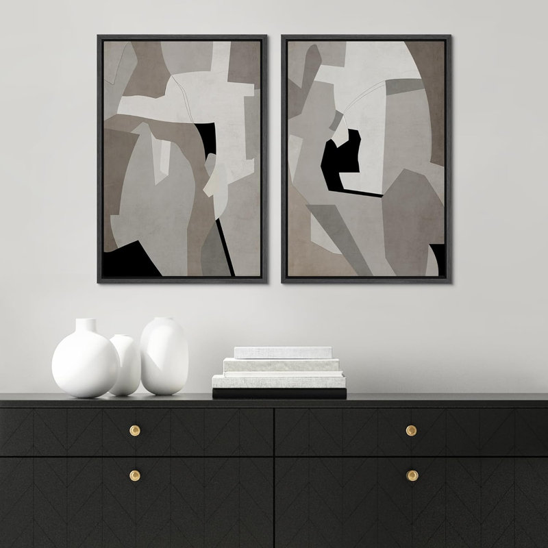 Motif géométrique abstrait contemporain, illustrations et art moderne, Cadre noir, H 16 po x l 24 po