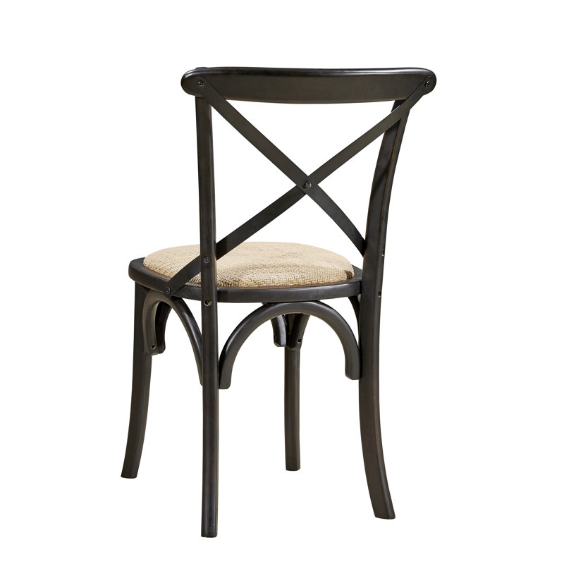Ayriel Solid Wood Cross Back Side Chair, Noir, Blanc
