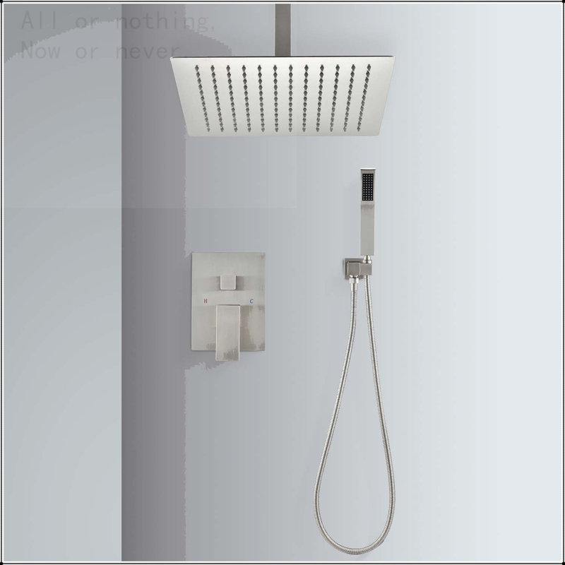 Système de douche à effet pluie de 16 pouces au plafond avec nickel brossé portatif
